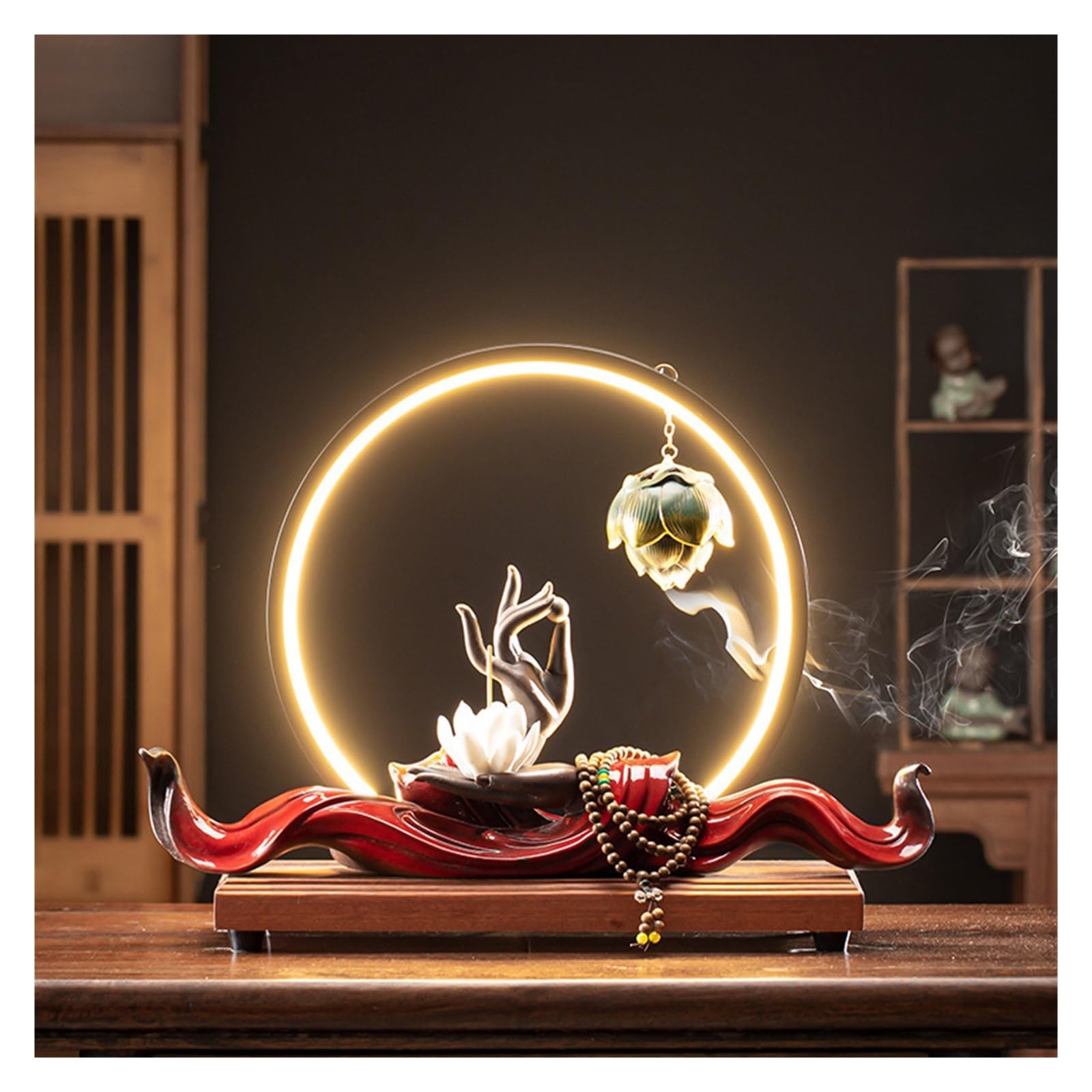 Porte-encens cascade main de Bouddha en céramique TUSUOD pour déco zen du salon