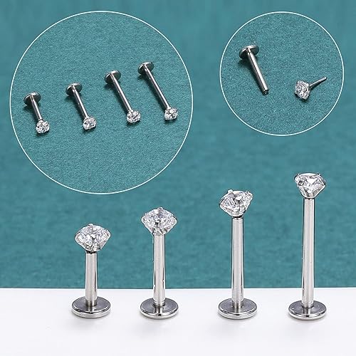 Miniatura 4 de ZS 12 anillos de labio Pushin de 16G, joyería de acero inoxidable Medusa, 0.079 in, 0.118 in, 0.157 in, circonita cúbica, piercing para mujeres y