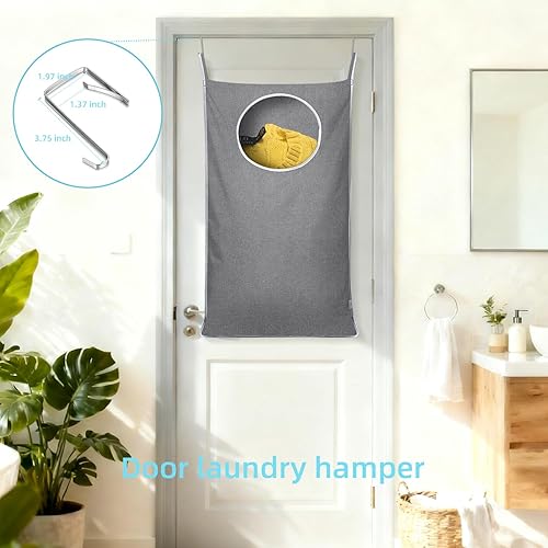Miniatura 6 de KEEPJOY - Bolsa de lavandería para colgar en la puerta, ahorra espacio, cesta para ropa sucia con 2 tipos diferentes de ganchos, tela Oxford, 30 x