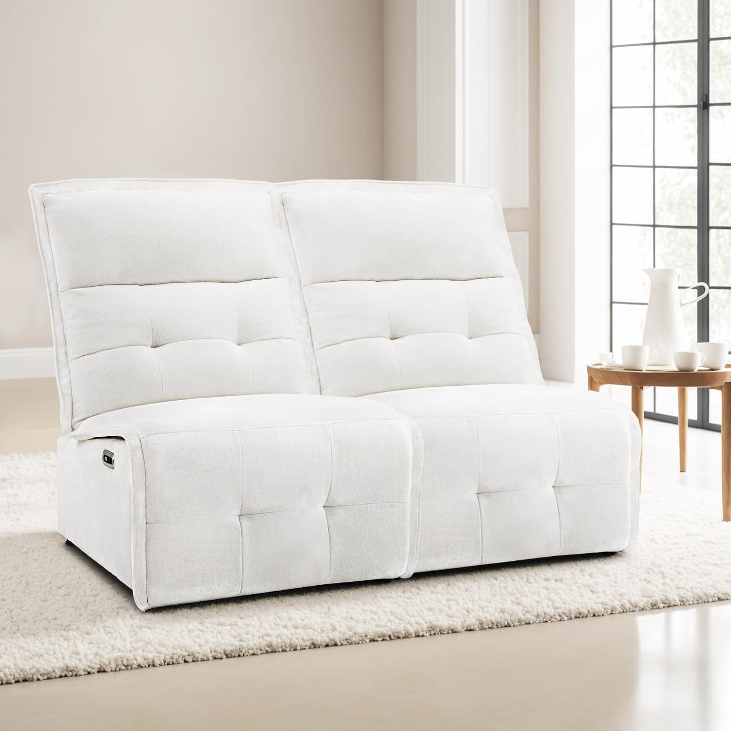 MCombo 63.8 inch Wall Hugger Power Reclining Loveseat Sofa with USB & Type C Ports for Small Spaces, Oversized Recliner Sectional Couches for Living Room, ALR01-2SET (Cream White)