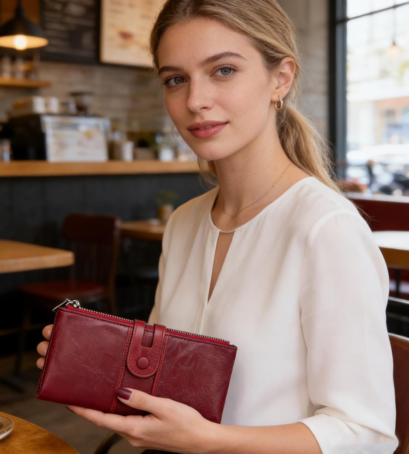 myfriday Women's RFID Blocking Genuine Leather Wallet, Bifold Long Clutch Wallet Money Clips Ladies Card Holder Purse - Image 7