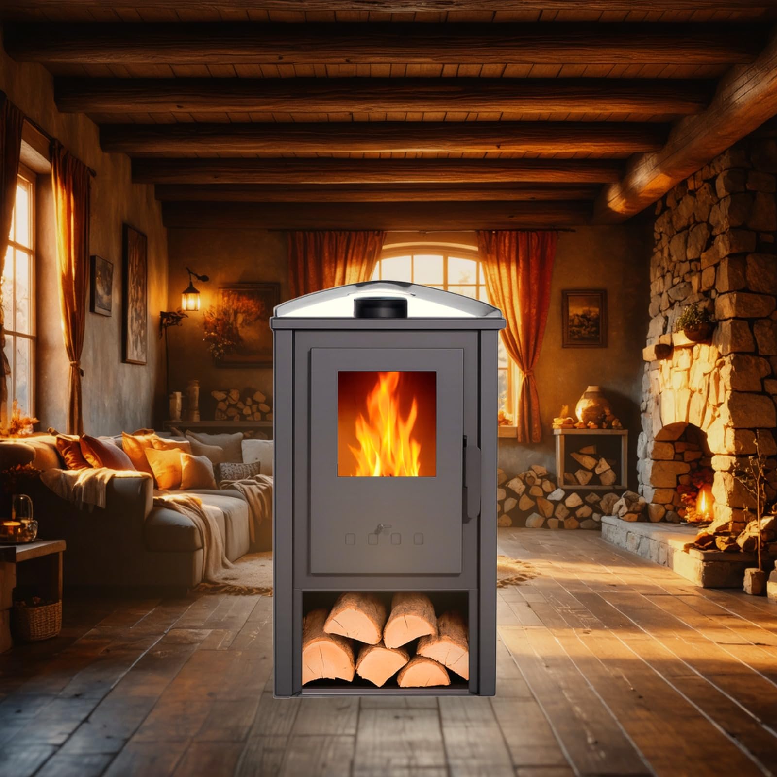 EIDER BIOMASA Estufa de Leña AMINA – 8,12 kW – Rendimiento 80% – Hasta 125.0 m³ – Doble Combustión – Certificada CE
