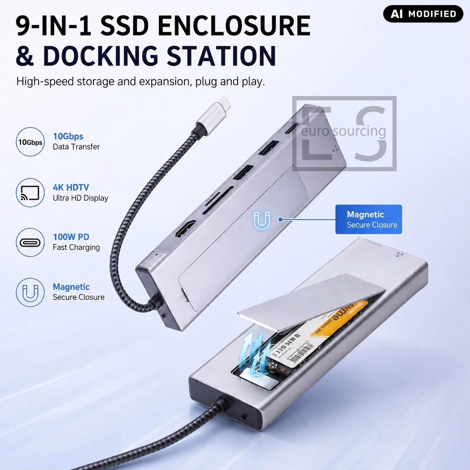 USB C Hub 9-in-1 Multiport Adapter with M.2 NVMe SSD Enclosure, 10Gbps USB 3.2, 4K HDMI, 100W PD, Gigabit Ethernet, SD TF for Laptop, MACBOOK, Dell XPS, ThinkBook
