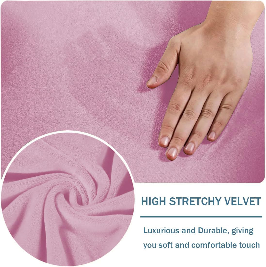 Velvet Curved Back Dining Chair Covers with Armrest, Stretch Swivel Bar Stool Chair Slipcover Accent Vanity Kitchen Armchair Cover Protector for Living Room Set of 4, Pink