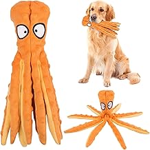 RAYITO Octopus Dog Toys, No Stuffing Squeaky Dog Toys Interactive Octopus Dog Chew Toys with Crinkle Paper for Small Medium Dogs Playing and Training (Orange)