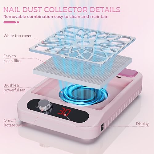 Miniatura 4 de Colector de polvo de uñas para técnicas de uñas, colector de polvo compacto y silencioso con filtro reutilizable, potente máquina de succión de
