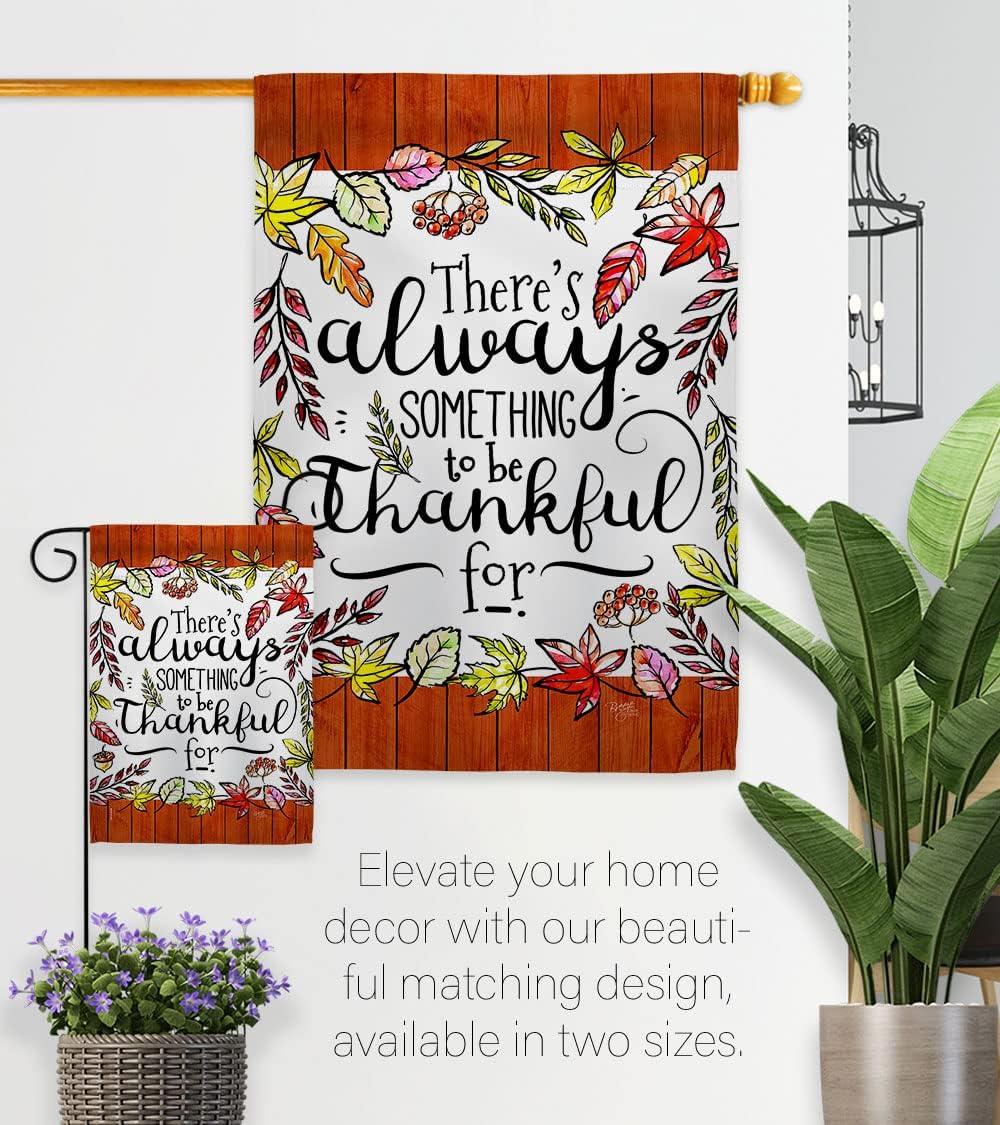 Breeze Decor Always Something Thankful Garden House Flag-Set Fall Harvest & Autumn Scarecrow Pumkins Sunflower Leaves Season Autumntime Gathering Banner Small Yard Gift Double-Sided, Made in USA