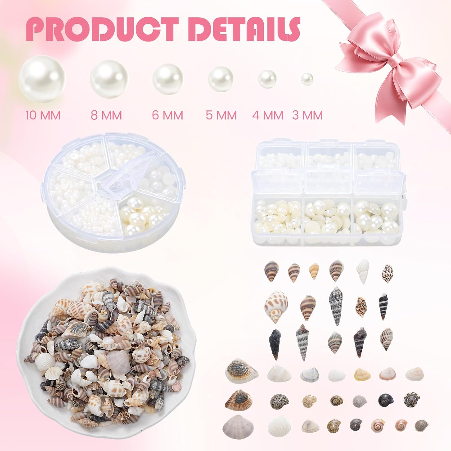 12 Set DIY Wooden HairBrush Decorating Kit 7.87'' Hair Brush Pearls Shells Ribbons Make Your Own Bamboo Hairbrush Gift for Wedding Birthday Summer Girls Night Party, Square and Oval
