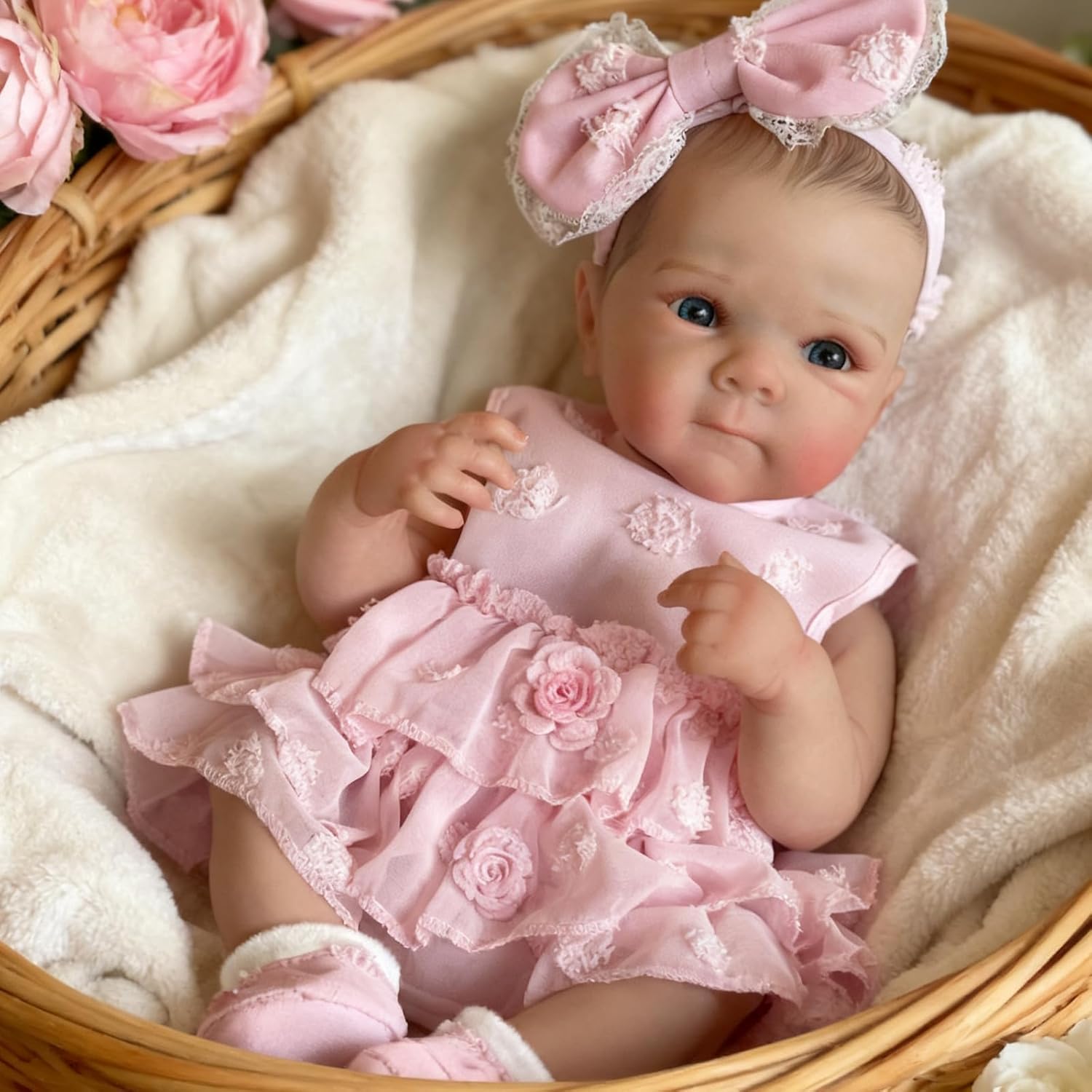 Bambole Reborn Femmina 18 Pollici 48 Cm Morbido Silicone Vinile, Fatto A Mano Bambola Realistica Per Bambine, Vestita Con Tutina Rosa, Con Accessori Bambole Reborn Doll Neonato