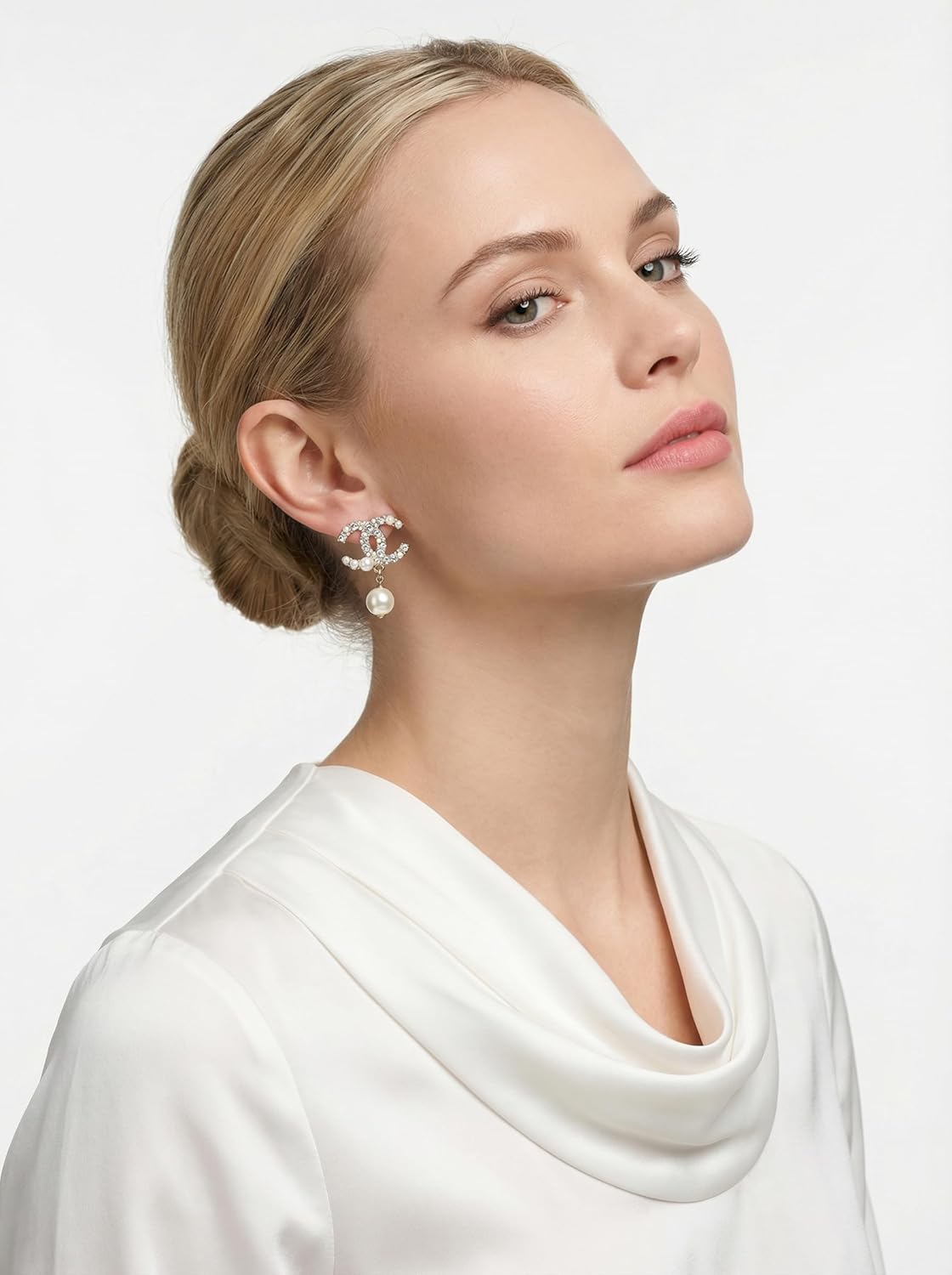 BUENAVO Elegant Pearl And Crystal Earrings, In Golden Tones, Designed With Hanging Pearl Accents, Fashionable Women's Jewelry - Image 2