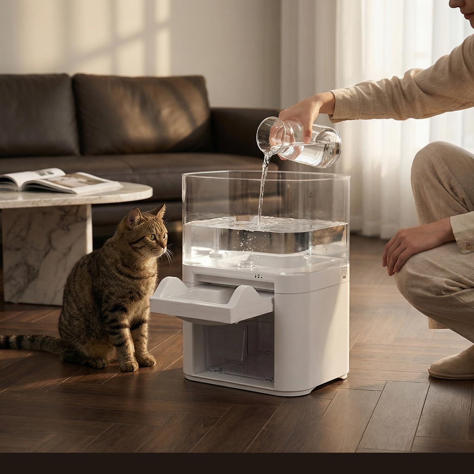 Fuente de Agua para Gatos con Separación de Aguas Residuales & Sin Algodón de Filtro, Distribuidor de Agua para Mascotas 4000mAh & Tanque Grande de 4L Automáticas Sin Cables Gatos en Interior