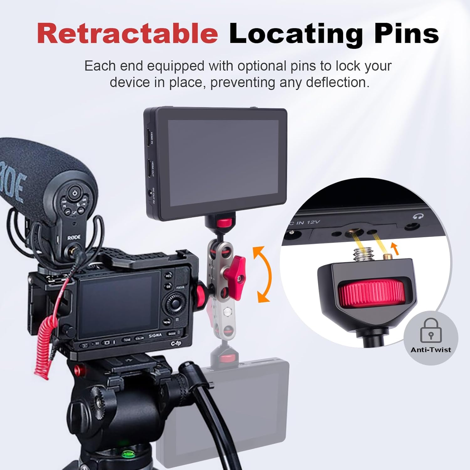 cametv Camera Magic Arm with Dual Ball Head & 1/4" Screws, Aluminum Magic Arm Camera Mount 360° Rotation for Monitor/LED Light/Microphone/Cage/Tripod (64005)