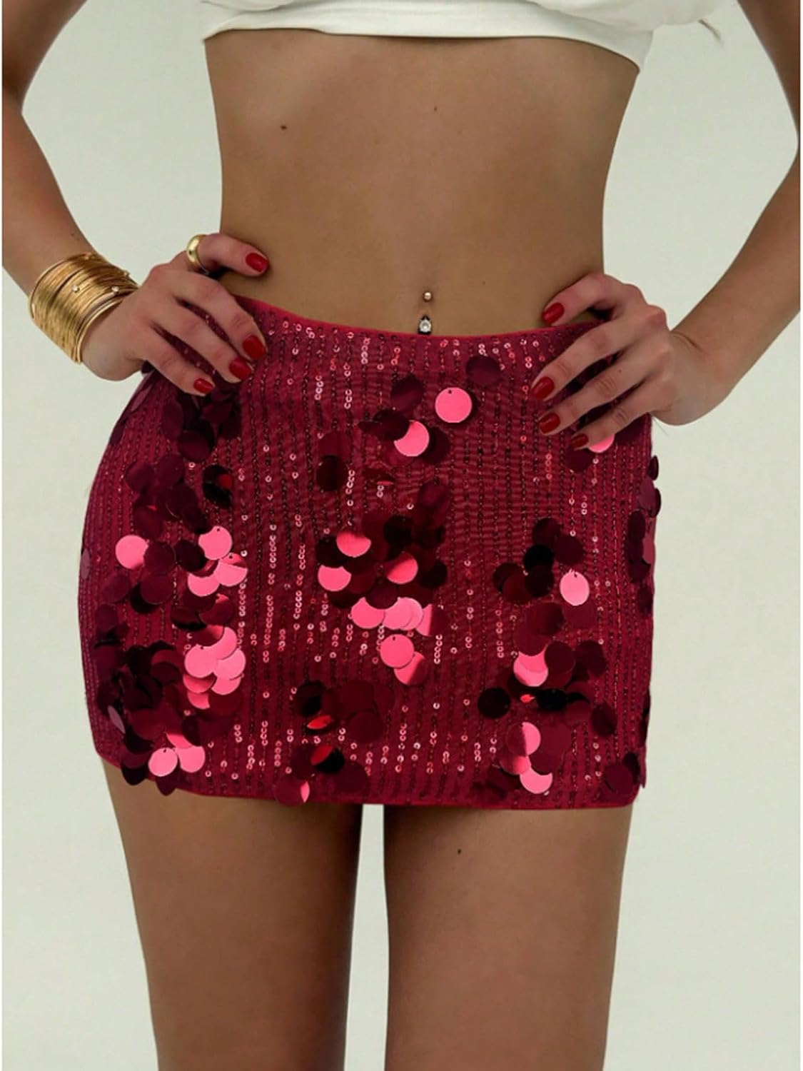 Women's Sequin Mini Skirt Sparkle Stretchy Bodycon Night Out Party Skirts Clubwear Fall Spring Outifts