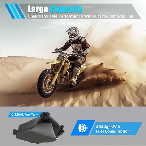 Miniatura 7 de TTOUOI Kit de Motor a Gas de 2 Tiempos de 49CC, Motor de Carreras Mini Refrigerado por Aire de Un Solo Cilindro con Piñón de 14 Dientes, Juego