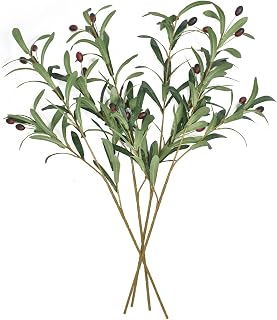 28 inch Artificial Olive Branches Greenery Stems for Vases Olive Stems with Olives 4 Pack Faux Olive Tree Branch for Home Wedding Shop Office Garden Decor DIY Floral Crafts