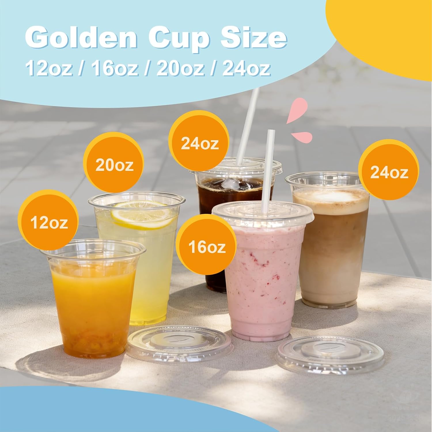 16 oz 100 Pack Disposable Clear Plastic Cups with Lids and Straws, Food Safe Bulk Iced Coffee Cups for Smoothies, Milkshakes and Other Cold Drinks - Image 8