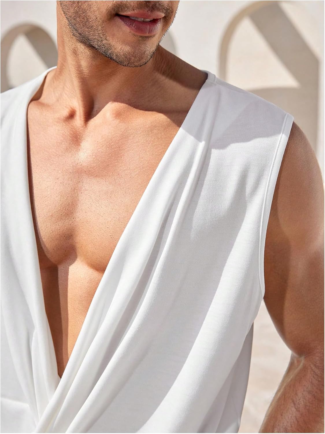 OYOANGLE Men's Draped Deep V Neck Wrap Tank Tops Sleeveless Casual Loose Fit Shirt Beach Vacation Clothes - Image 5