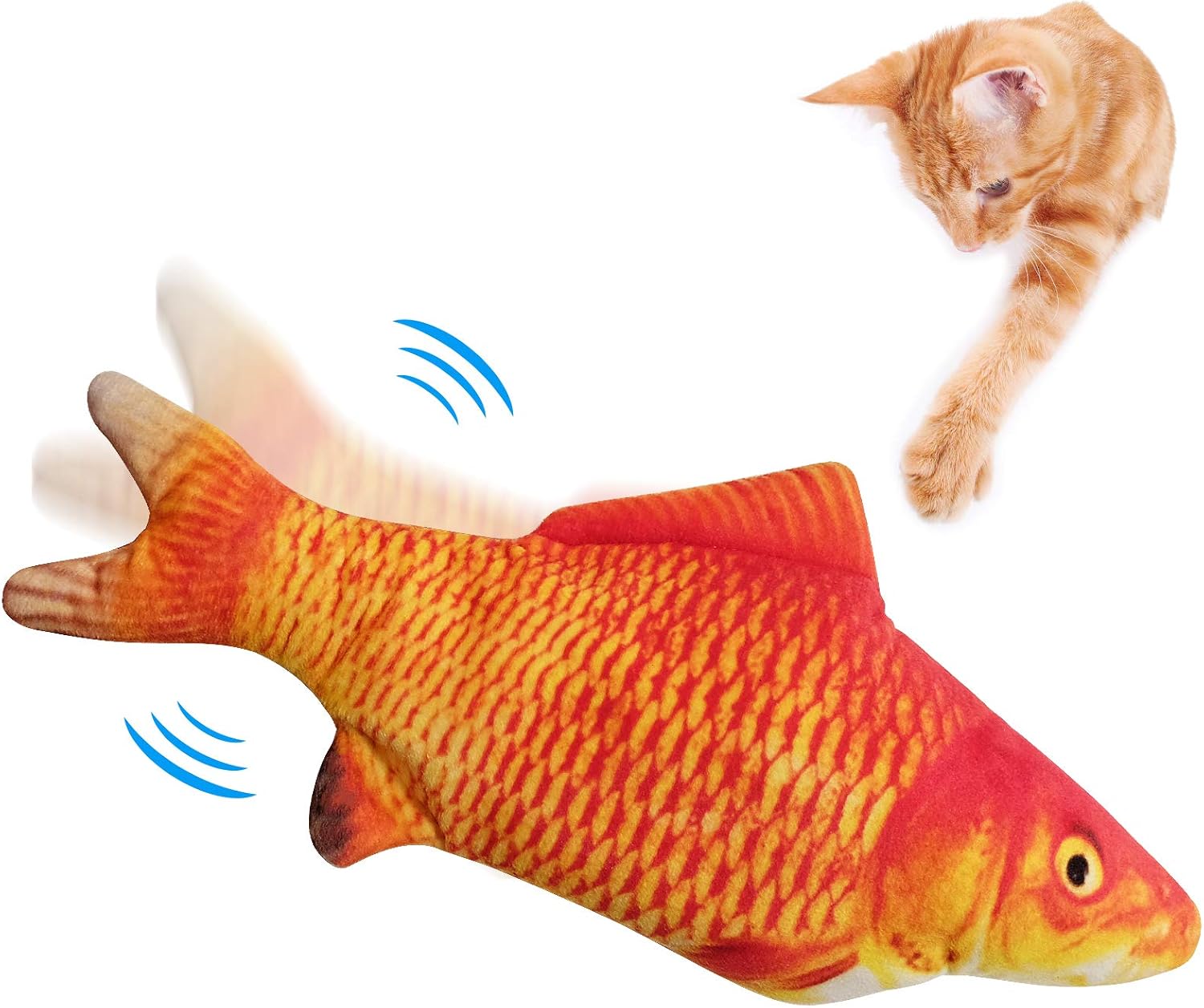 FAYOGOO Floppy Fish Cat Toy, Realistic Flopping Fish Cat Toy, Interactive Cat Toys for Indoor Cats, Kitten Toys, Catnip Toy, Cat Chew Toy, Automatic Cat Kicker Toy for Kitty Exercise (Red Carp)