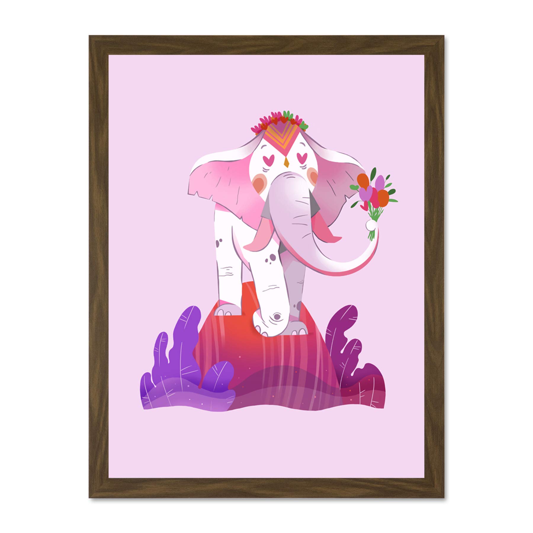 Wee Blue Coo Elephant Flowers Wall Large Framed Art Print Poster Wall Decor 18x24 inch