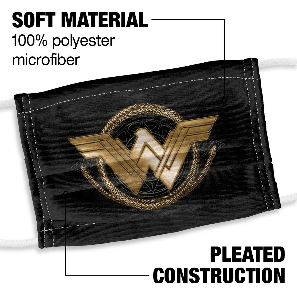 Popfunk Wonder Woman Movie Kids Lasso Logo 1-Ply Reusable Face Mask Covering with Adjustable Nose Wire