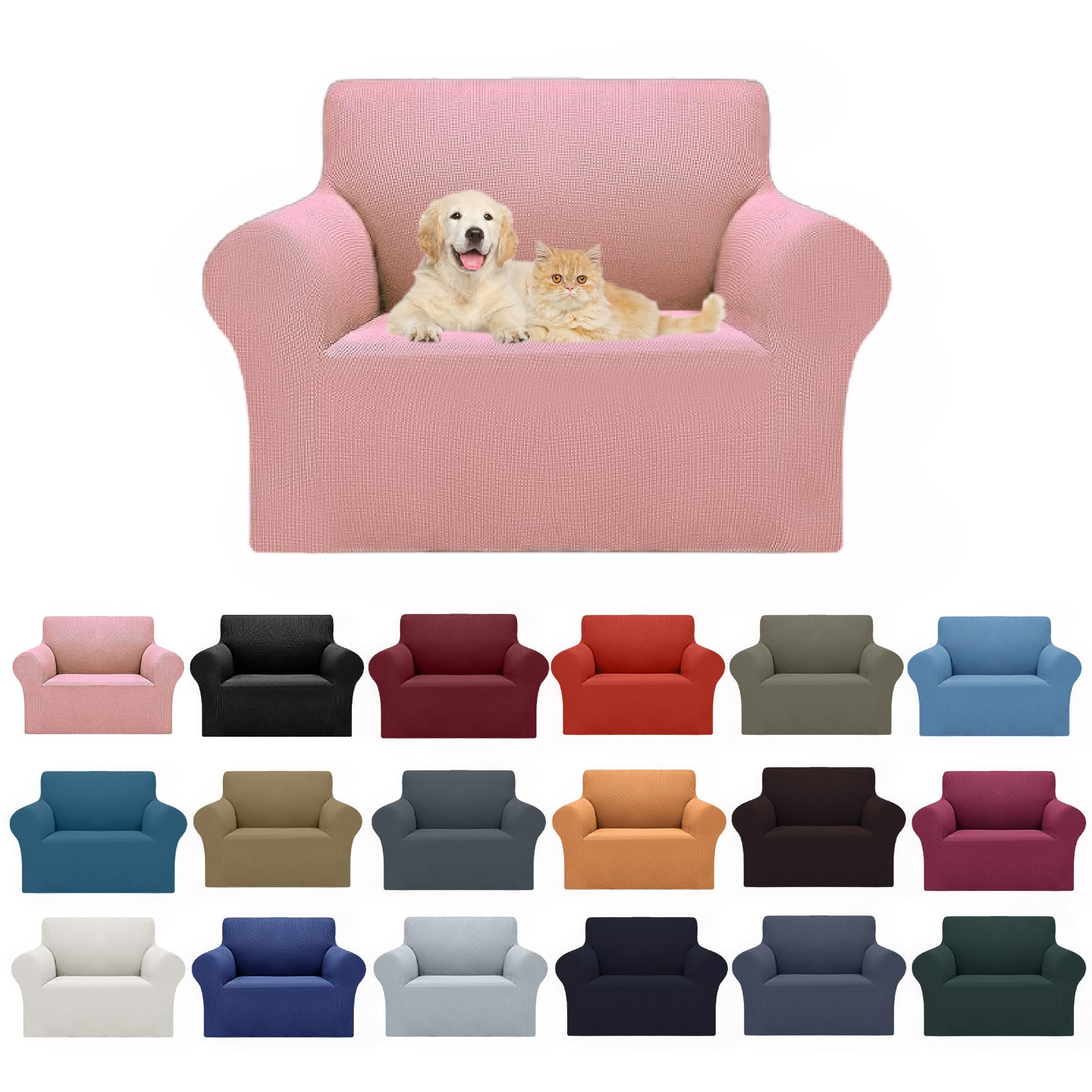 Cupuamon 2026 New Stretch Chair Sofa Slipcovers Couch Cover for 1 Seater Furniture Protector Sofa Covers with Elastic Bottom Jacquard Fabric Small Checks for Pets, Kids - Dusty Pink