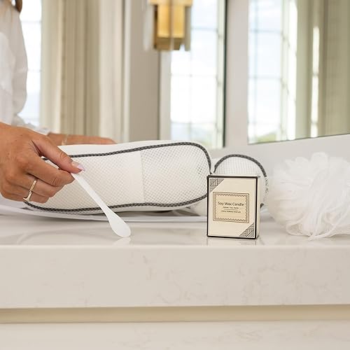 Miniatura 6 de Almohadas de baño de lujo para bañera, accesorio relajante para tina, almohadas de bañera para cabeza y espalda con vela de cera de soja, esponja de