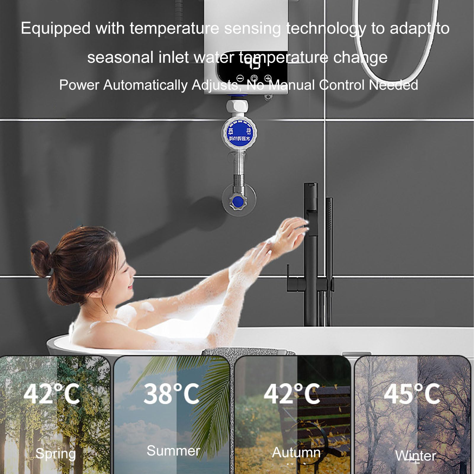 Scaldacqua istantanea, 5500 W, scaldabagno elettrico con touch screen LED, sistema di acqua calda digitale compatto con regolazione della temperatura per bagno e cucina