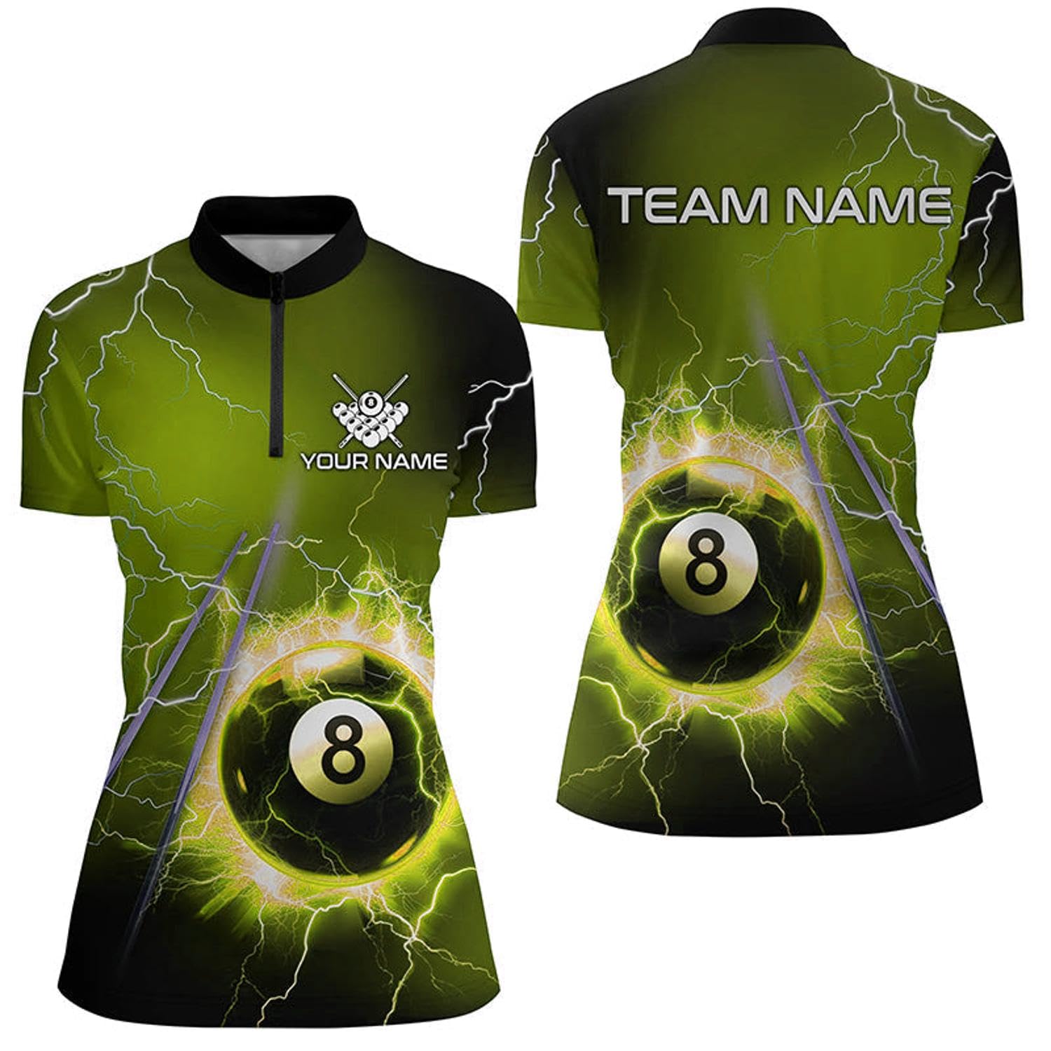 Personalized Thunder Lighting Blue 8 Ball Billiards Quarter Zip Shirts for Women 8 Ball Pool Jerseys V1171