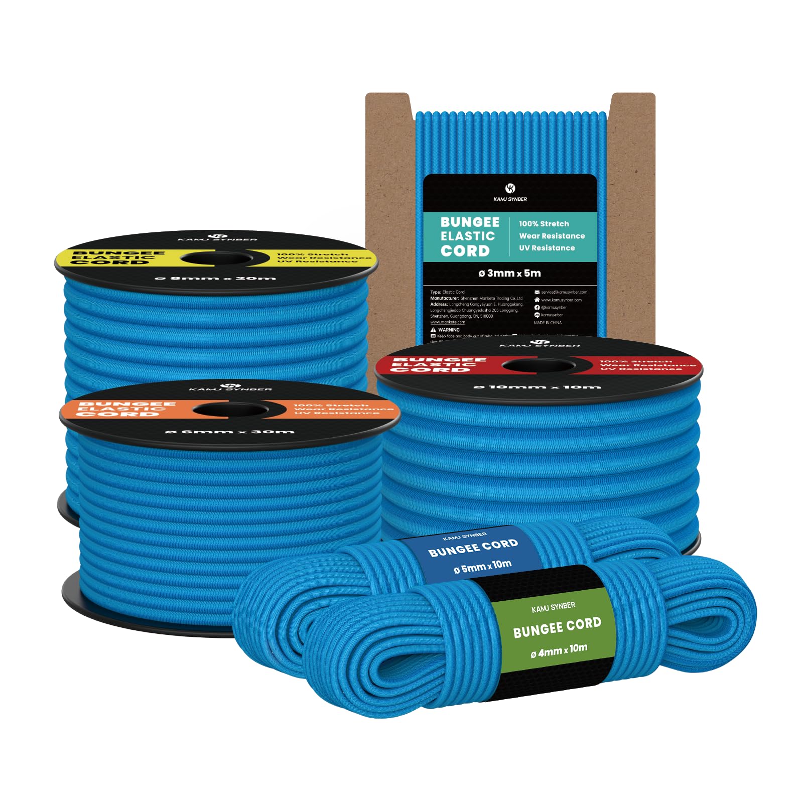 Kamu Synber Bungee Cord 5mm x 30m Elastic Shock Cord Bungee Rope for Tarpaulin Kayak, Tie Down, Camping, Blue