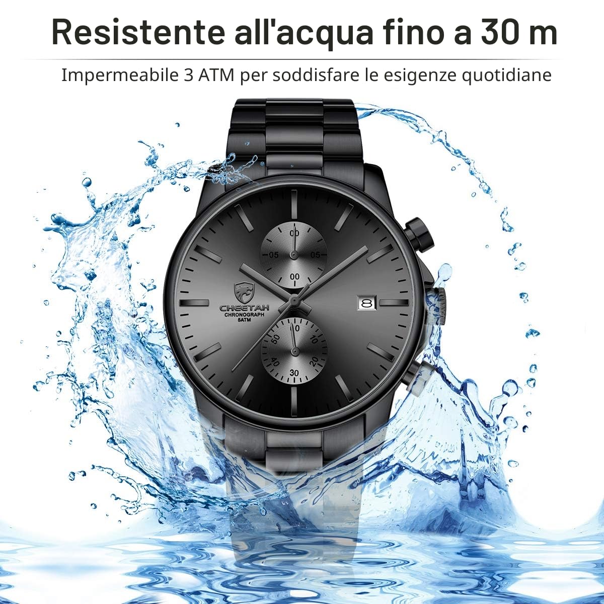 Affute Orologi da uomo in acciaio inox e metallo, stile casual, impermeabile, cronografo al quarzo, data automatica, lancette colorate…