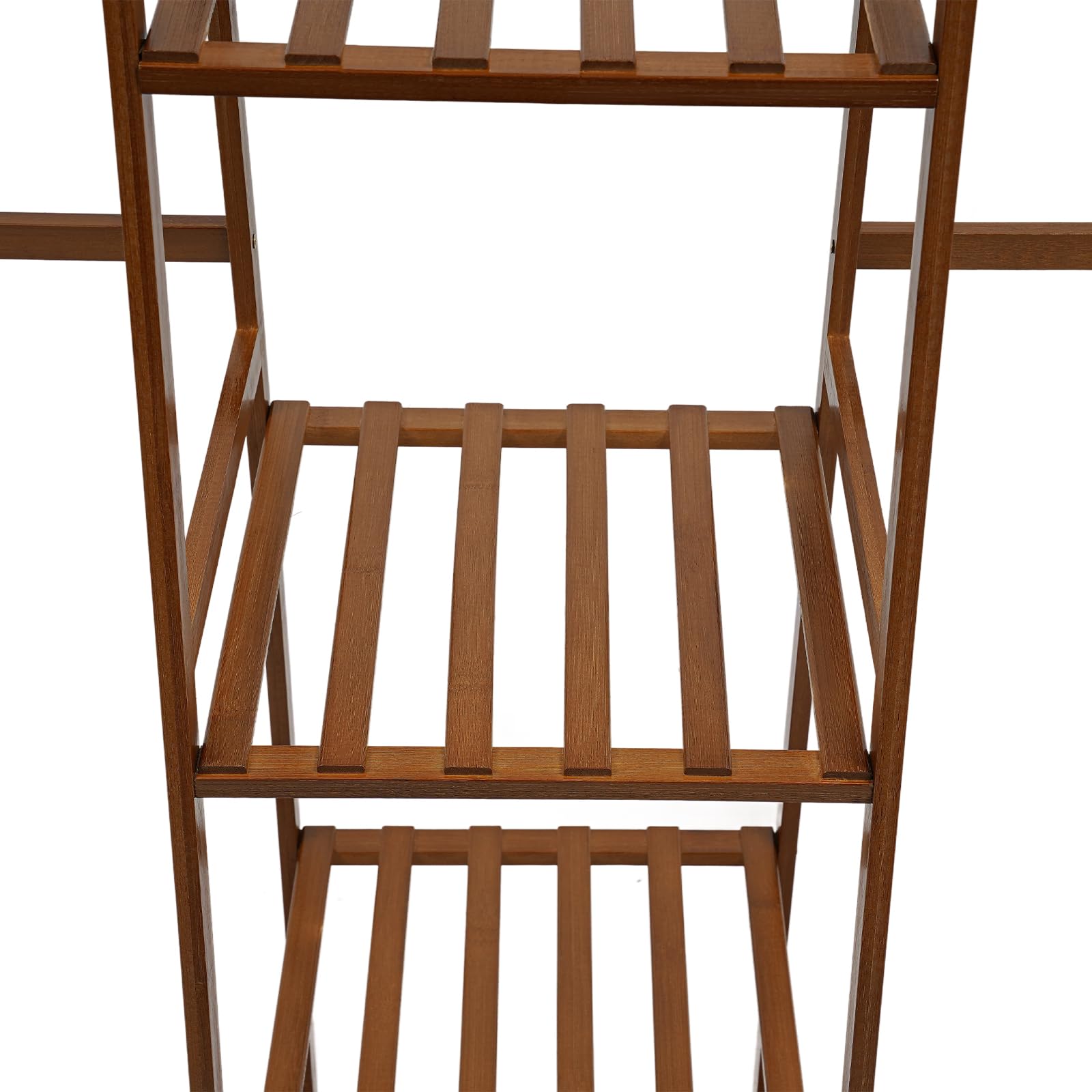 Appendiabiti in legno di bambù, 160 x 40 x 140 cm, con ripiano, multifunzione, per camera da letto, con 9 ripiani, 2 aste appendiabiti