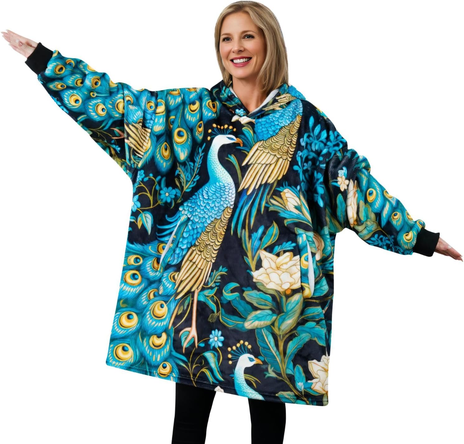 Peacock Gifts for Women, Peacock Wearable Blanket Hoodies for Adults, Oversized Flannel Hooded Blankets, Gifts for Birthday, Christmas, and so on, One Size Fits All