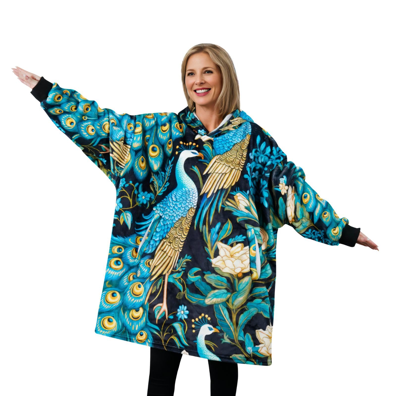 Peacock Gifts for Women, Peacock Wearable Blanket Hoodies for Adults, Oversized Flannel Hooded Blankets, Gifts for Birthday, Christmas, and so on, One Size Fits All