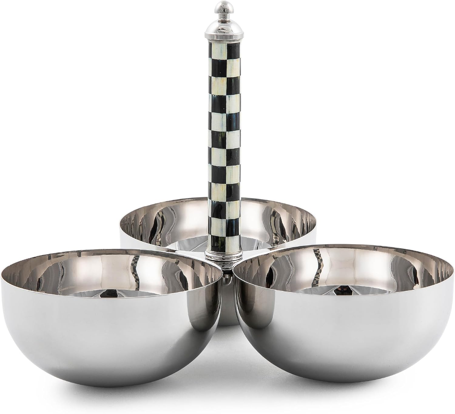 MACKENZIE-CHILDS Supper Club Trio, Stainless-Steel Serving Bowls for Condiments and Snacks, Black-and-White Courtly Check