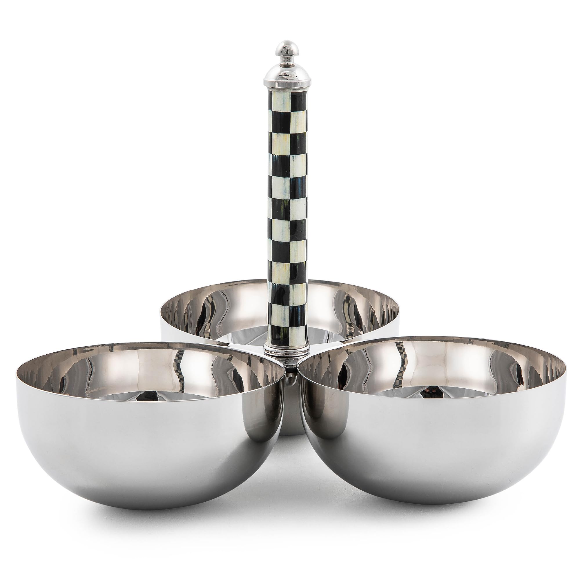 MACKENZIE-CHILDS Supper Club Trio, Stainless-Steel Serving Bowls for Condiments and Snacks, Black-and-White Courtly Check