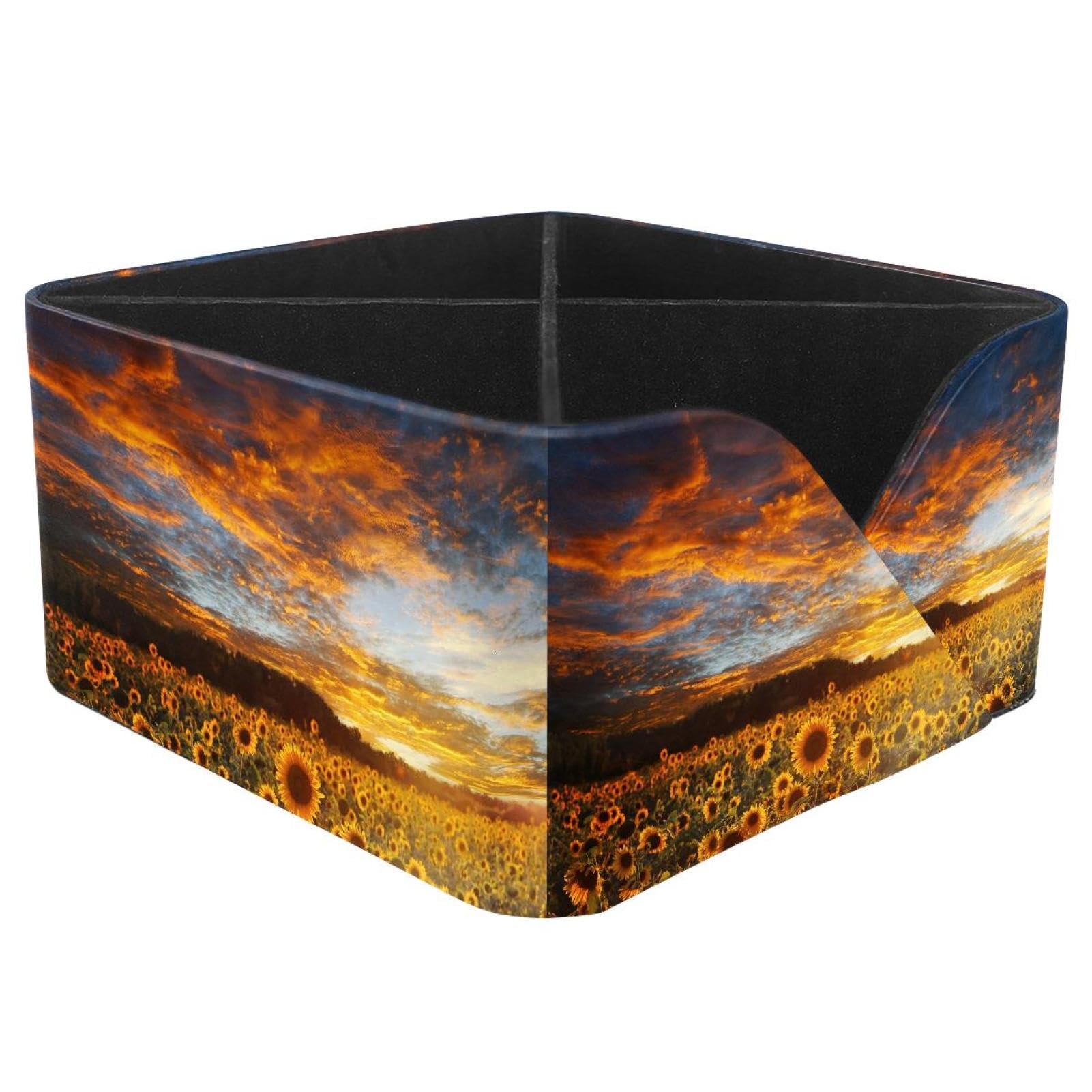 KengjuTesu Sunflowers Field under Sunset Desktop Organizer Pen Holder, Rectangular Pencil Cup for Office, Study and Makeup Stations