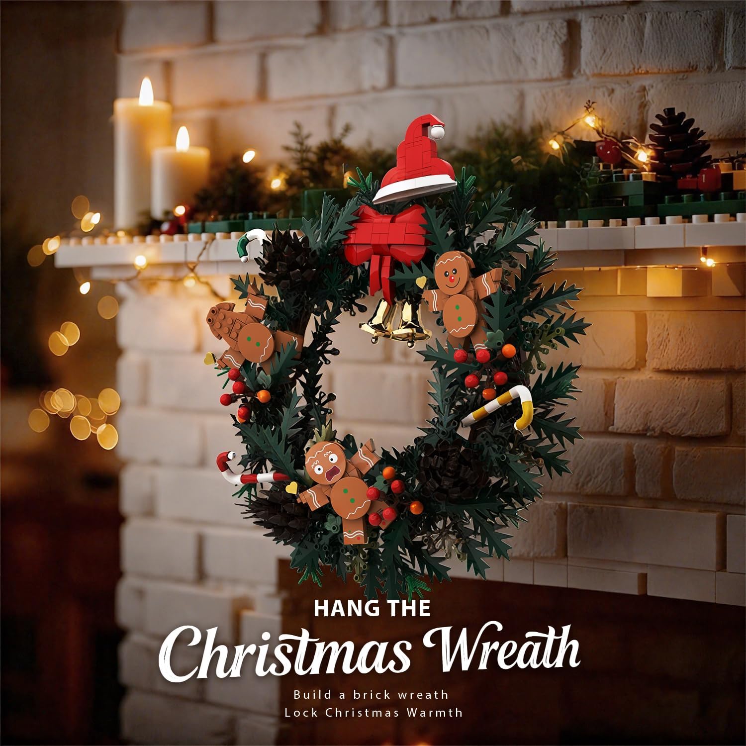 Christmas Wreath Building Set, 1159 PCS Wreath Building Toys with Gingerbread Men, Xmas Decorations for Front Door, Dinner Table or Mantel - Compatible with Lego Christmas Wreath Sets