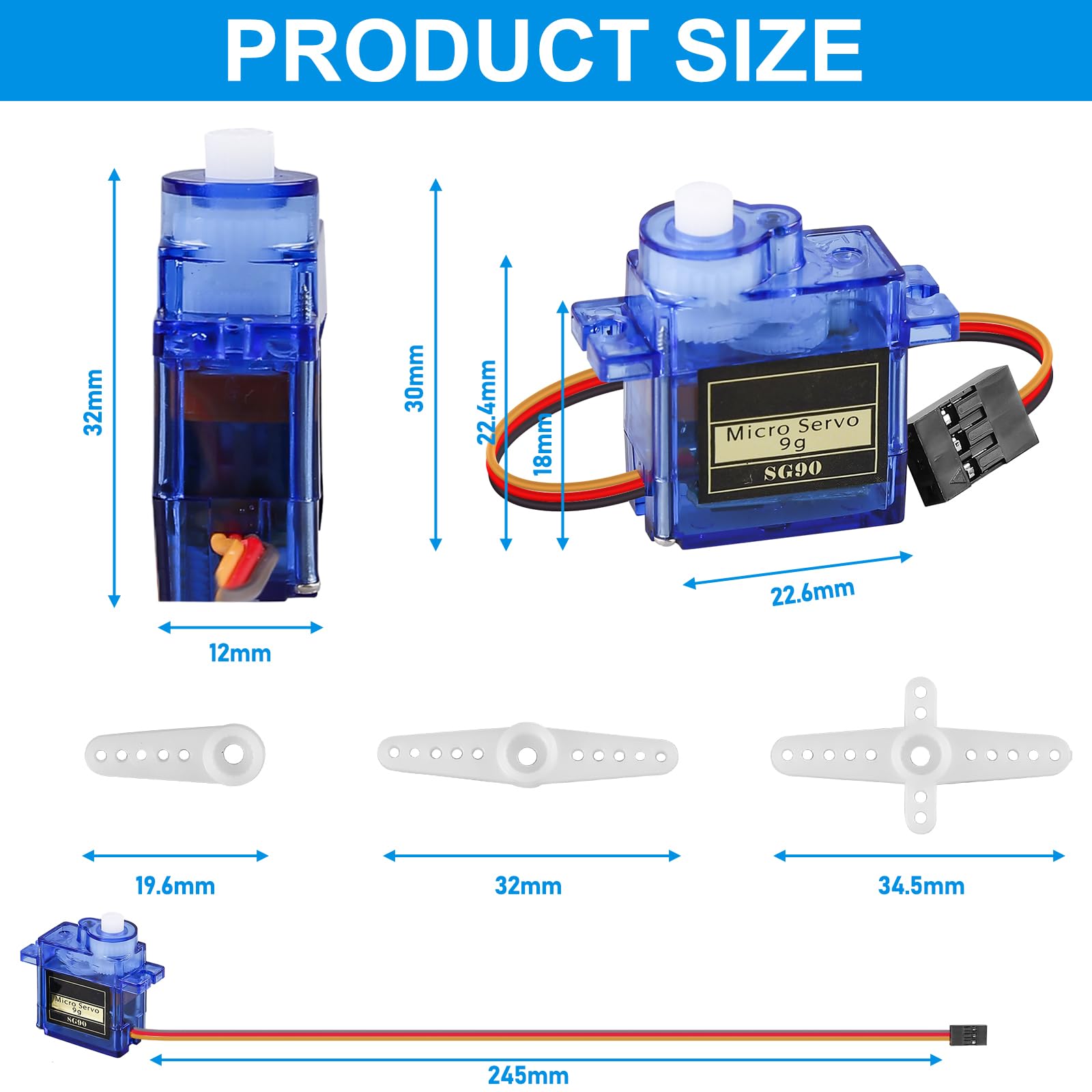 9G Micro Servo Motor, 10 pezzi Mini servomotore con cavo, Mini servo modellismo per Arduino, Micro Servo Motore per RC Robot Arm/Mano/Camminare, Elicottero Aeroplano Auto Barca Controllo (Blu)