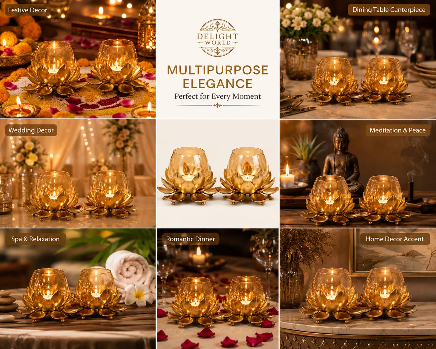 Lotus Tealight Candle Holders - Golden Decor -7