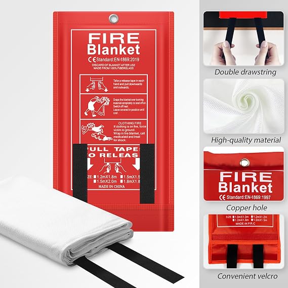 FLASLD 4 Pack Fire Blanket for Home and Kitchen, 40x40 Inch Fiberglass Fire Blankets Emergency for People, Fire Suppression Blankets for School Fireplace Grill Car Office Garage Welding Warehouse