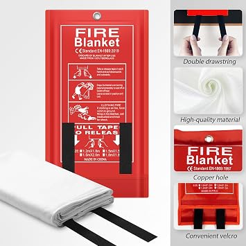 FLASLD 4 Pack Fire Blanket for Home and Kitchen, 40x40 Inch Fiberglass Fire Blankets Emergency for People, Fire Suppression Blankets for School Fireplace Grill Car Office Garage Welding Warehouse