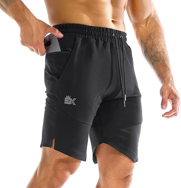 BROKIG Mens Zipslim Workout Athletic Shorts 7", Gym Running Training Sports Bodybuilding Shorts for Men with Zip Pockets