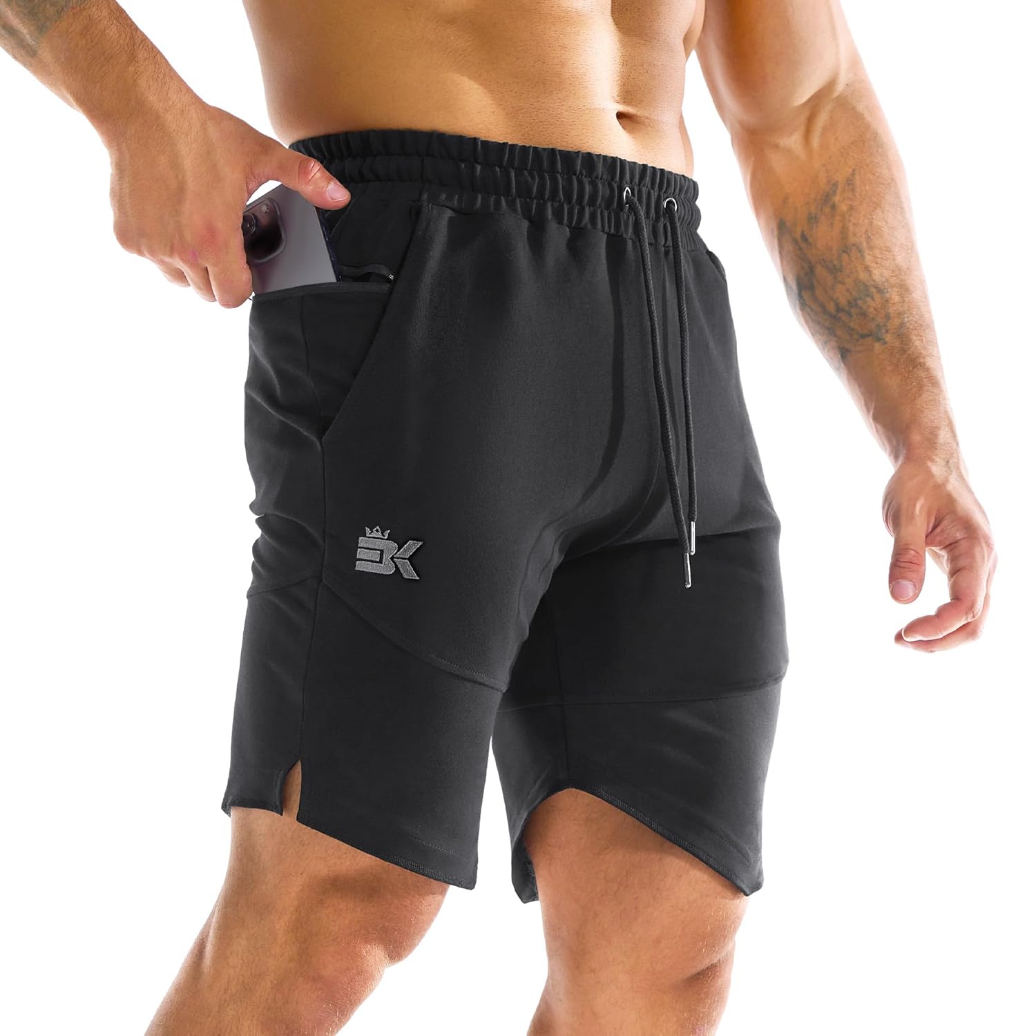 BROKIG Mens Zipslim Workout Athletic Shorts 7 Gym Running Training Sports Bodybuilding Shorts for Men with Zip Pockets