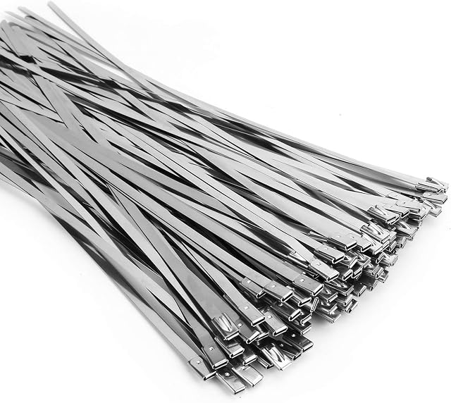 Attaches zip métalliques (100PCS 11.8 po), en acier inoxydable 304, attaches de câble auto-bloquantes robustes, pour enveloppe d'échappement, pièces de clôture en chaîne, attaches de clôture résistantes à la chaleur. pour tuyau, réparation automobile.