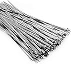 Metal Zip Ties (100PCS 11.8 Inch), 304 Stainless Steel, Heavy Duty Self-locking Cable Ties, for Exhaust Wrap, Chain Link Fence Parts, Heat Resistant Fencing Tie. for Pipe, Auto repair.