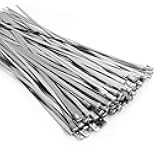 Metal Zip Ties (100PCS 11.8 Inch), 304 Stainless Steel, Heavy Duty Self-locking Cable Ties, for Exhaust Wrap, Chain Link Fence Parts, Heat Resistant Fencing Tie. for Pipe, Auto repair.