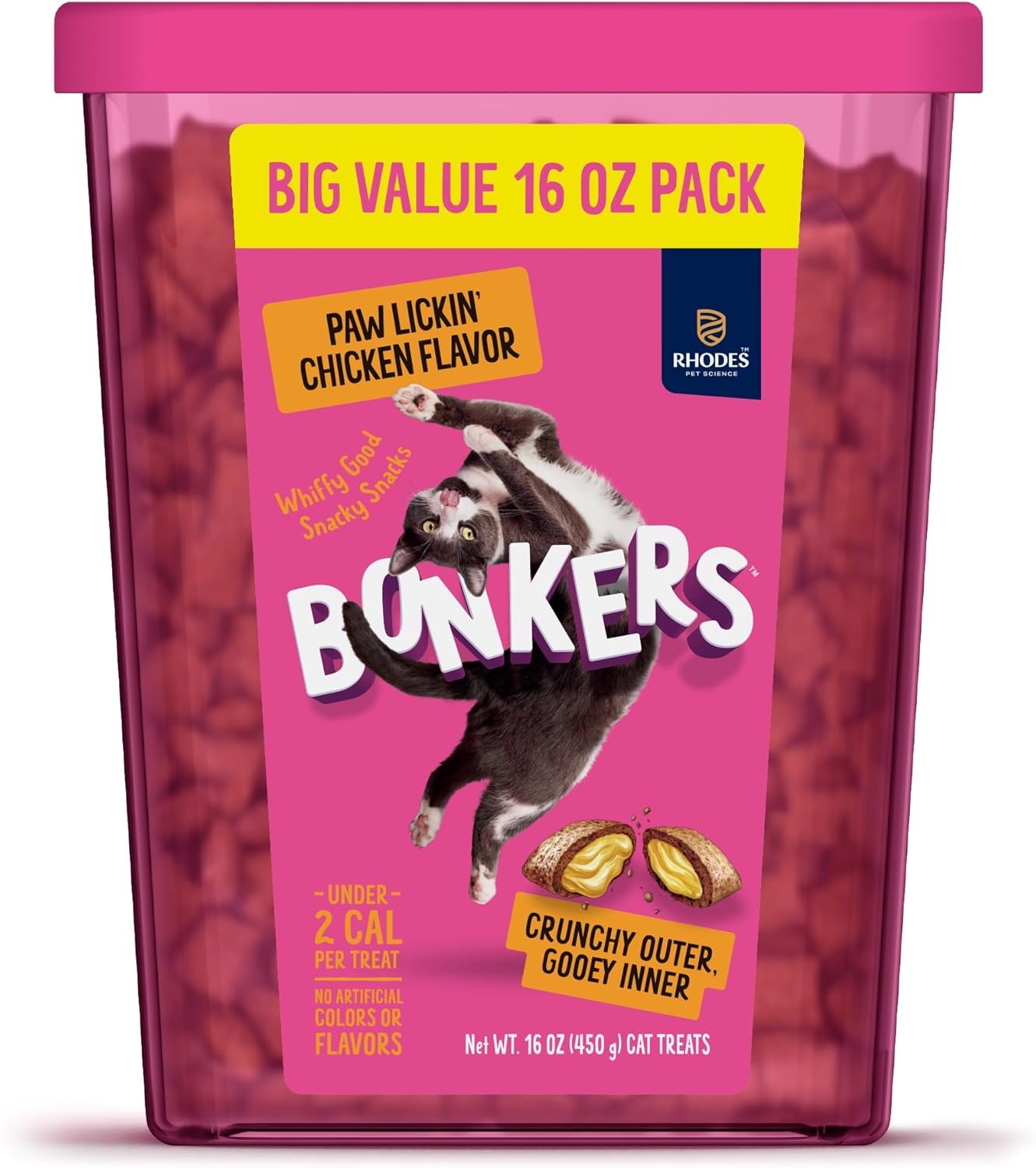 GYCO Bonkerrs Crunchy and Soft Cat Treats Paw Lickin Chicken Flavor 16 oz. Free from Artificial Colors and Flavors, Wheat & Soy.