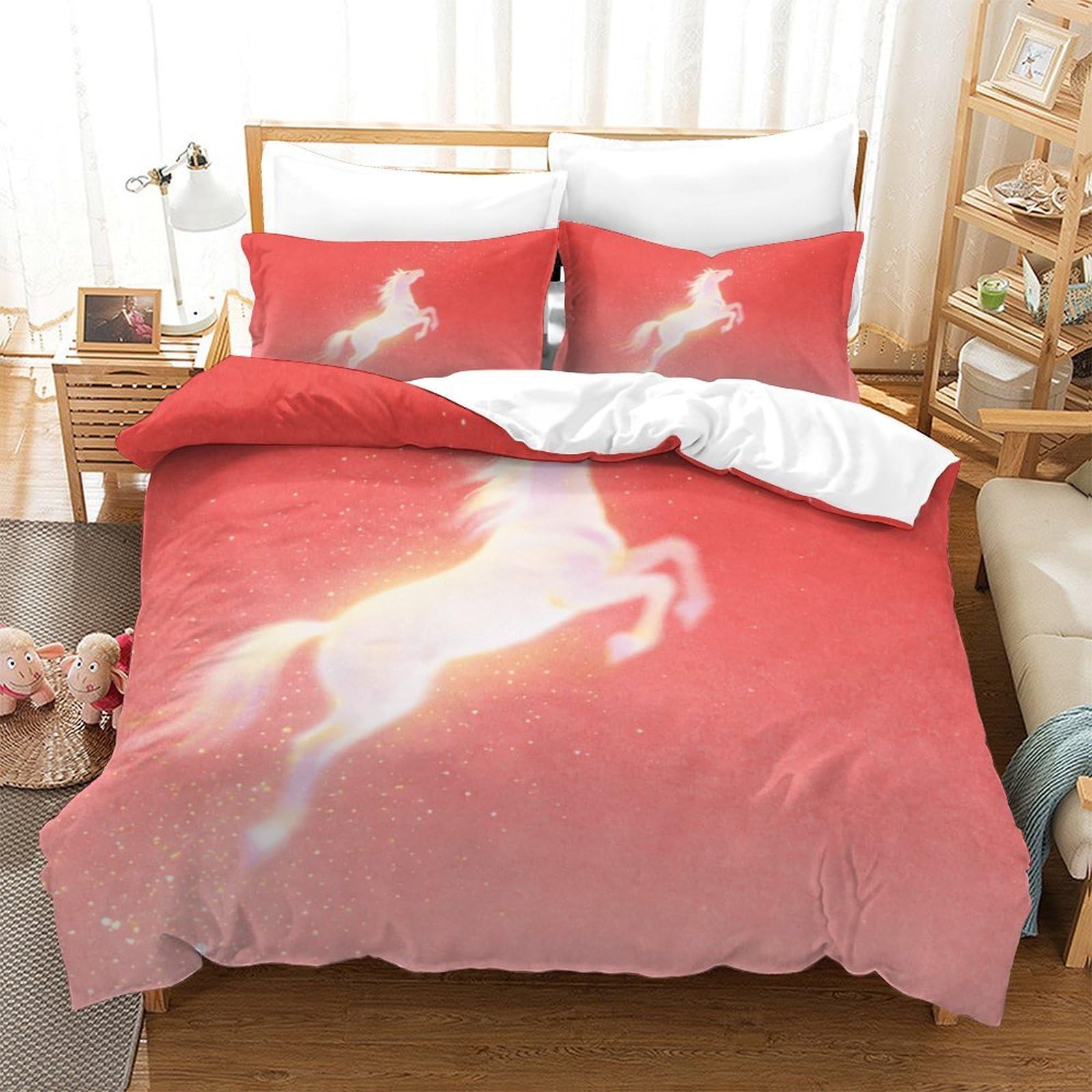 Housse de couette licorne 3D parure de lit simple 135x200 microfibre respirante ado adulte