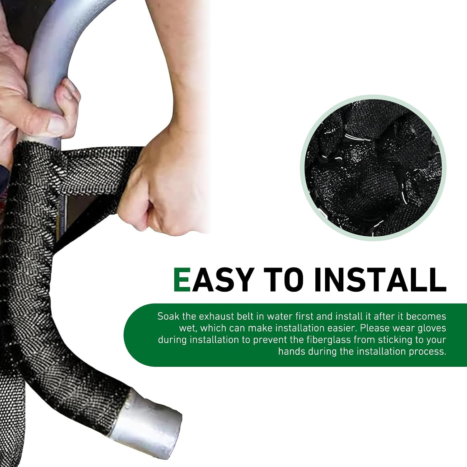 Motorcycle Exhaust Heat Wrap, 196" Fiberglass Heat Shield Tape with 4 Ties, Car Exhaust Pipe Heat Insulation Muffler Tape, Universal Protective Modification (Black)