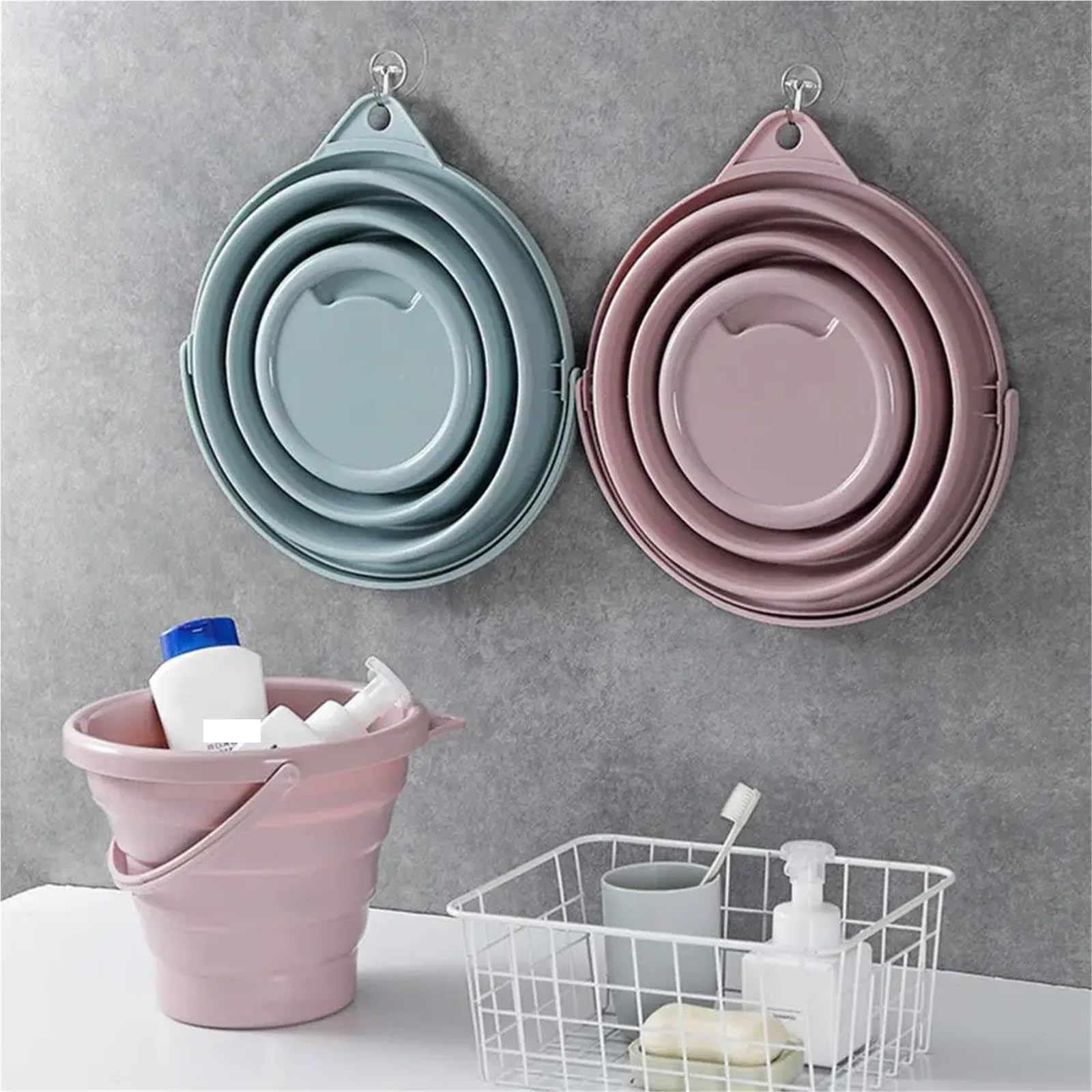 Secchio pieghevole for esterni da 3 pezzi, maniglia portante di grande carico, foro for appendere, campeggio portatile, secchio for biancheria picnic Per La Pesca Campeggio(Pink L)